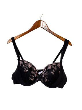 Adored By Adore Me Black & Pink‎ Embroidered Underwire Bra Size 40C